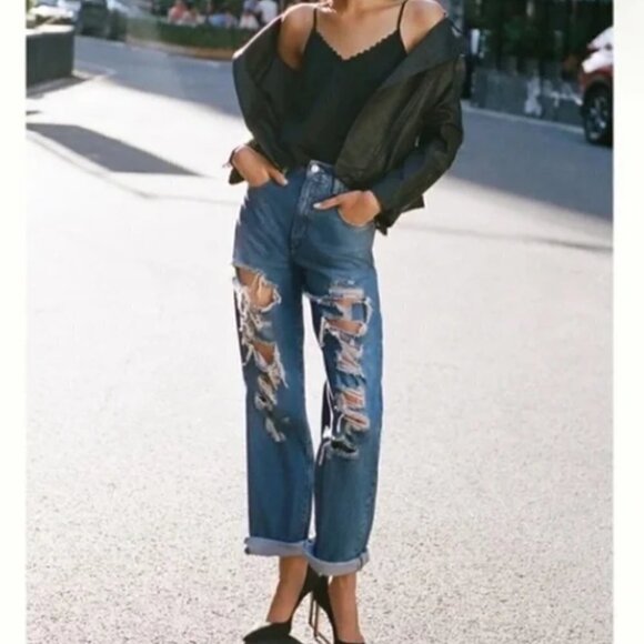 Pilcro Denim - Pilcro The Joey High Rise Straight Leg Distressed Jeans Size 30